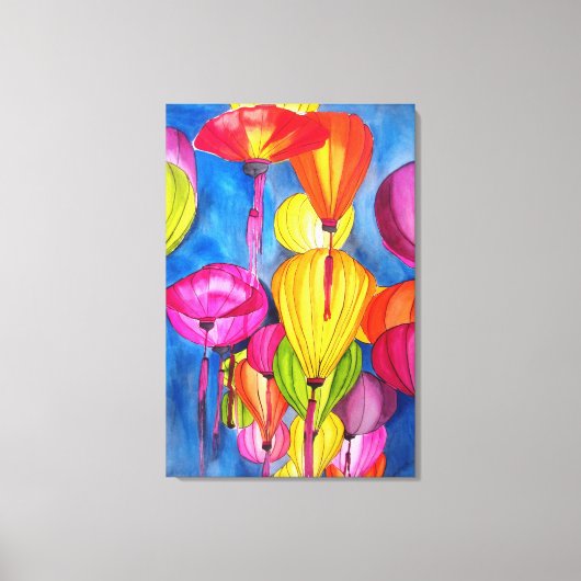 Chinesische Lanterns Aquarellkunst Leinwanddruck (Vorderseite)