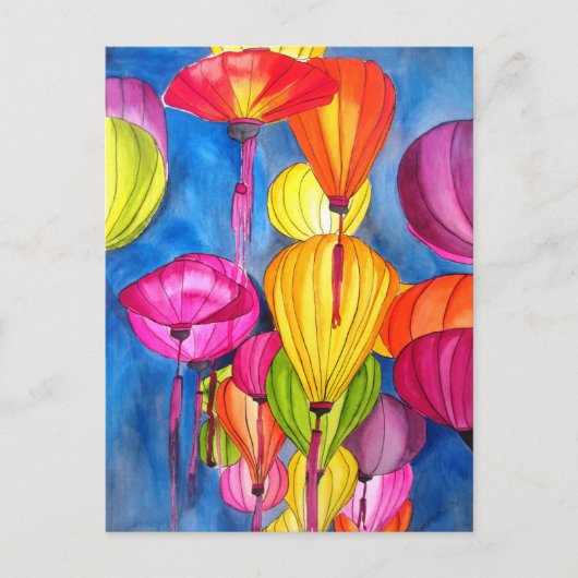 Chinesische Lanterns Aquarellkunst Postkarte (Vorderseite)