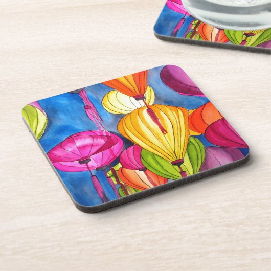 Chinesische Lanterns Aquarellkunst Untersetzer (Linke Seite)