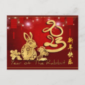 Chinesische Lanterns Feuerwerk Rabbit Jahr 2023 HP Postkarte (Vorderseite)