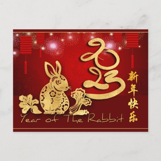 Chinesische Lanterns Feuerwerk Rabbit Jahr 2023 HP Postkarte (Vorderseite)