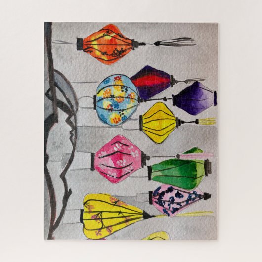 Chinesische Laternen Aquarell Puzzle (Vertikal)