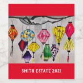 Chinesische Laternen Aquarell Weinetikett (Einzelnes Label)