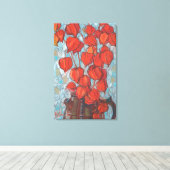 Chinesische Laternen, Physalis Autumn Floral Maler Leinwanddruck (Insitu (Holzboden))