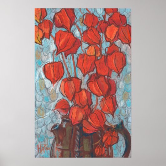 Chinesische Laternen, Physalis Autumn Floral Maler Poster (Vorne)
