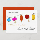 Chinesische Laternen Save the Date Ankündigungspostkarte (Vorne/Hinten)