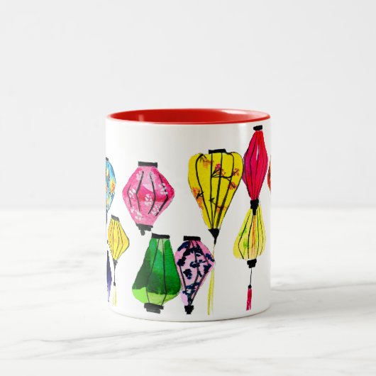 Chinesische Laternenfarbkunst Zweifarbige Tasse (Mittel)