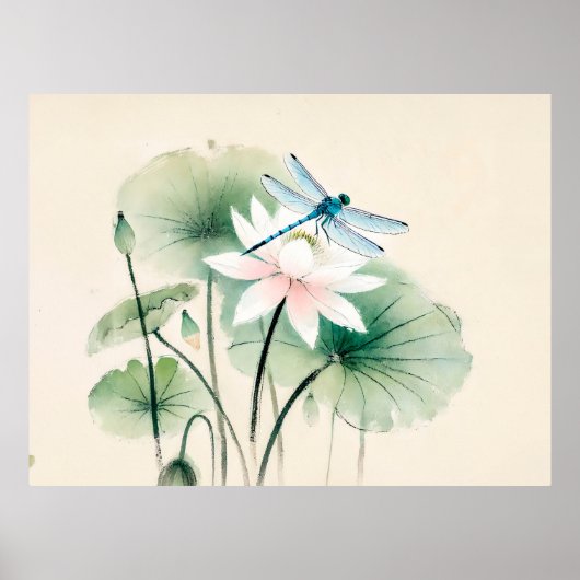 Chinesische Libelle auf Lotus Poster (Vorne)