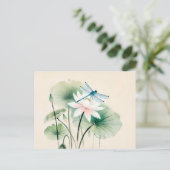 Chinesische Libelle auf Lotus Postkarte (Stehend Vorderseite)