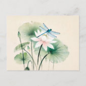 Chinesische Libelle auf Lotus Postkarte (Vorderseite)