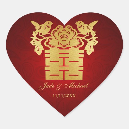 Chinesische Liebe BIrds Doppelglückssehen Herz-Aufkleber (Vorderseite)