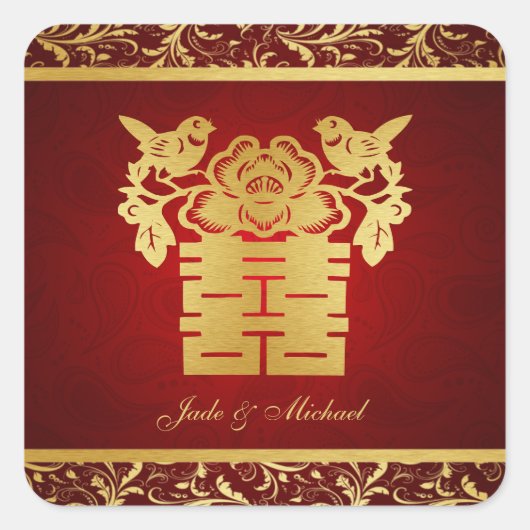 Chinesische Liebe BIrds Doppelglückssehen Quadratischer Aufkleber (Vorderseite)