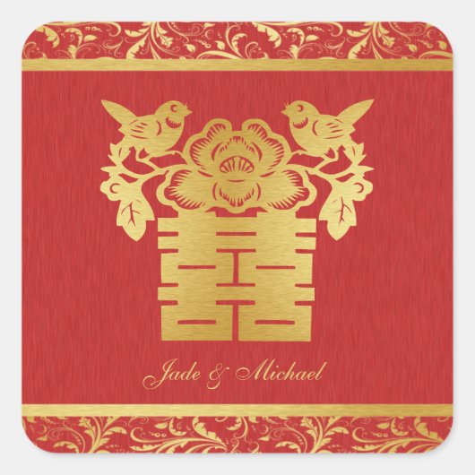 Chinesische Liebe BIrds Doppelglückssehen Quadratischer Aufkleber (Vorderseite)