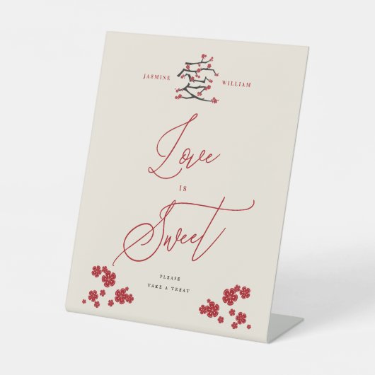 Chinesische Liebe Rote Kirsche Blüten Liebe ist sü Sockelschild (Vorderseite)