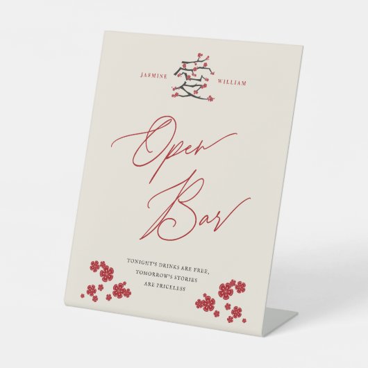 Chinesische Liebe Rote Kirsche Blüten Open Bar Wed Sockelschild (Vorderseite)