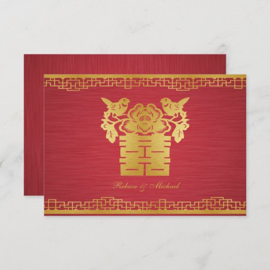 Chinesische Liebesvögel Doppelglückliche RSVP-Kart RSVP Karte (Vorne/Hinten)