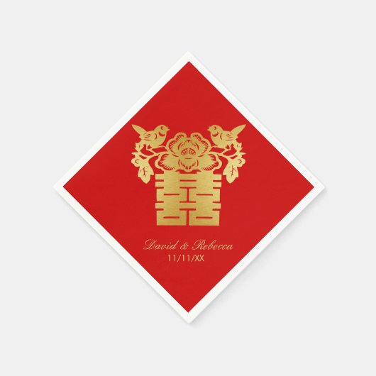 Chinesische Liebesvögel Doppelglückssymbol Serviette (Ecke)