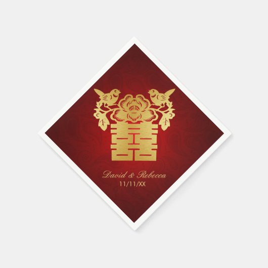 Chinesische Liebesvögel Doppelglückssymbol Serviette (Ecke)