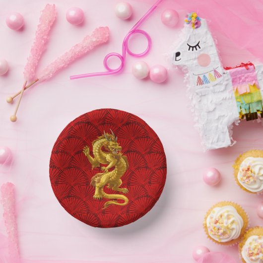 Chinesische Lucky-Gold-Dragon-Papierbowle Pappteller (Party)