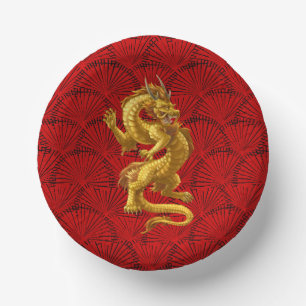 Chinesische Lucky-Gold-Dragon-Papierbowle Pappteller