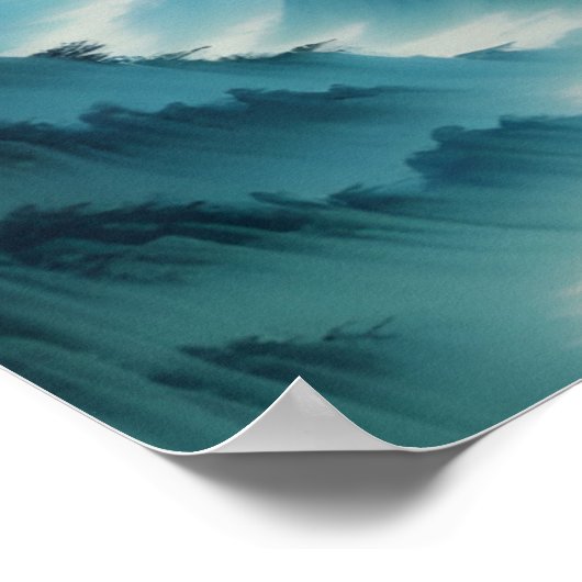 Chinesische Malerei Aquamarin Blue Misty Landschaf Poster (Ecke)