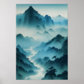 Chinesische Malerei Aquamarin Blue Misty Landschaf Poster (Vorne)