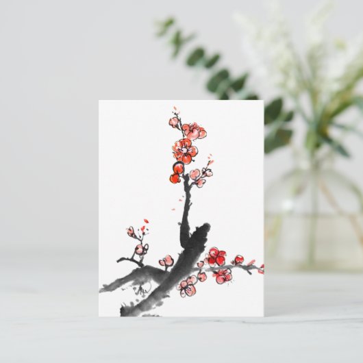 Chinesische Malerei auf Blume, Pflaumenblüte Postkarte (Stehend Vorderseite)