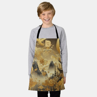 Chinesische Malerei Faux-Gold-Tröpfchen-Monogramm Schürze