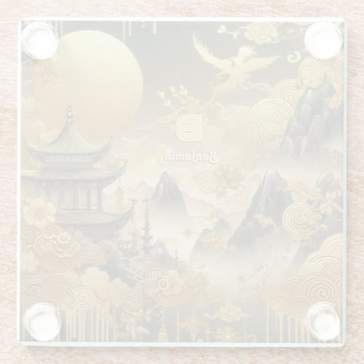 Chinesische Malerei Imitate Golden Dripping Mit Mo Glasuntersetzer (Rückseite)