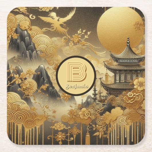 Chinesische Malerei Imitate Golden Dripping Mit Mo Rechteckiger Pappuntersetzer (Vorderseite)