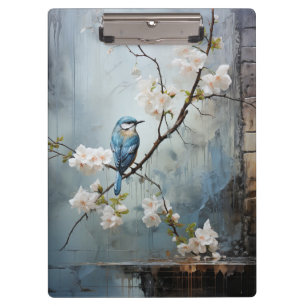 Chinesische Malerei mit Blauen Vögeln und Blume Klemmbrett