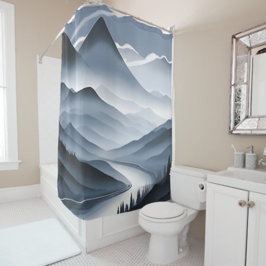 Chinesische Malerei mit schlammiger Landschaft mit Duschvorhang (Beispiel)