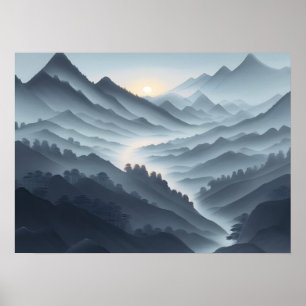 Chinesische Malerei mit schlammiger Landschaft mit Poster