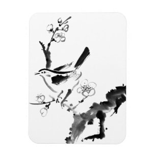 Chinesische Malerei, Pflaumenblüte und Vogel Magnet