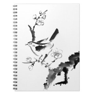 Chinesische Malerei, Pflaumenblüte und Vogel Notizblock