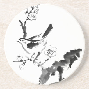 Chinesische Malerei, Pflaumenblüte und Vogel Sandstein Untersetzer