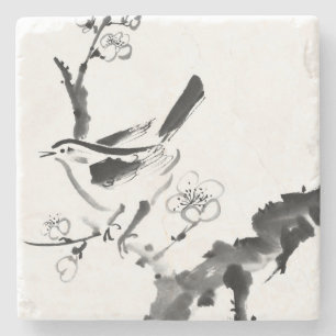 Chinesische Malerei, Pflaumenblüte und Vogel Steinuntersetzer