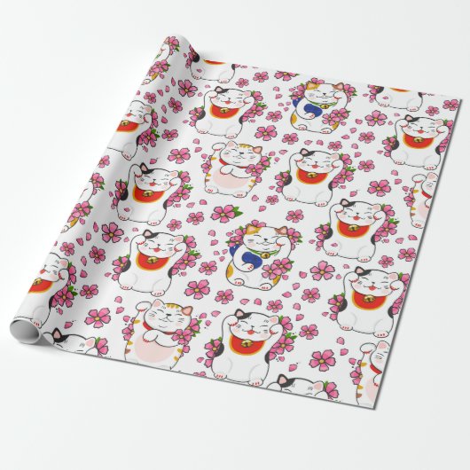 Chinesische Maneki-neko-Katzen Geschenkpapier (Ungerollt)