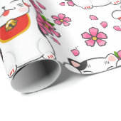 Chinesische Maneki-neko-Katzen Geschenkpapier (Rolleneckpunkt)