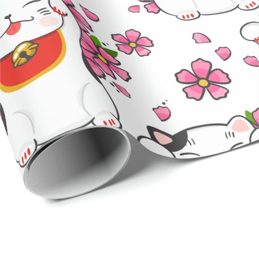 Chinesische Maneki-neko-Katzen Geschenkpapier (Rolleneckpunkt)