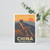 Chinesische Mauer im Vintage-Stil Postkarte (Stehend Vorderseite)