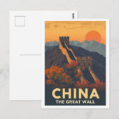 Chinesische Mauer im Vintage-Stil Postkarte (Vorne/Hinten)
