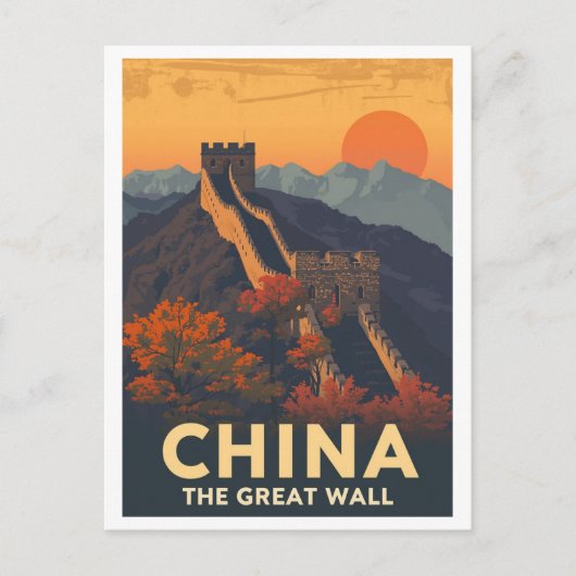 Chinesische Mauer im Vintage-Stil Postkarte (Vorderseite)