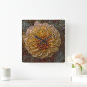 Chinesische Metallhalterung mit gelber Blume Quadratische Wanduhr (Zuhause)