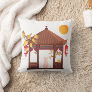 Chinesische Mid-Autumn-Mondkatze im traditionellen Kissen