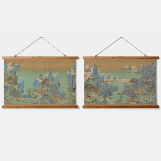 Chinesische Ming-Dynastie Reise zur Shu-Landschaft Wandteppich Mit Holzrahmen (Doppelt)