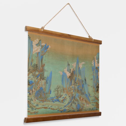 Chinesische Ming-Dynastie Reise zur Shu-Landschaft Wandteppich Mit Holzrahmen (Gewinkelt)