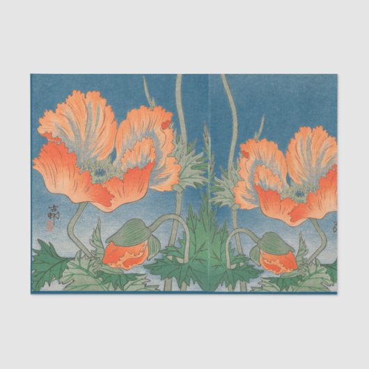 CHINESISCHE MOHNBLUMEN im BLAUEN Seidenpapier (Vorderseite)