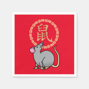 Chinesische Mondmaus Neujahr Ratte Glück Geld rot Serviette
