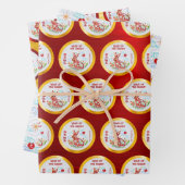 Chinesische Neujahr Papercut Kaninchenwolken Red G Geschenkpapier Set (Beispiel)